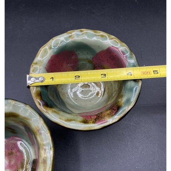 DK Clay 1996 Trinket Dish Salsa Dipping Sauce Bowl Pottery Drip Glaze Lot 2 B - Picture 10 of 11